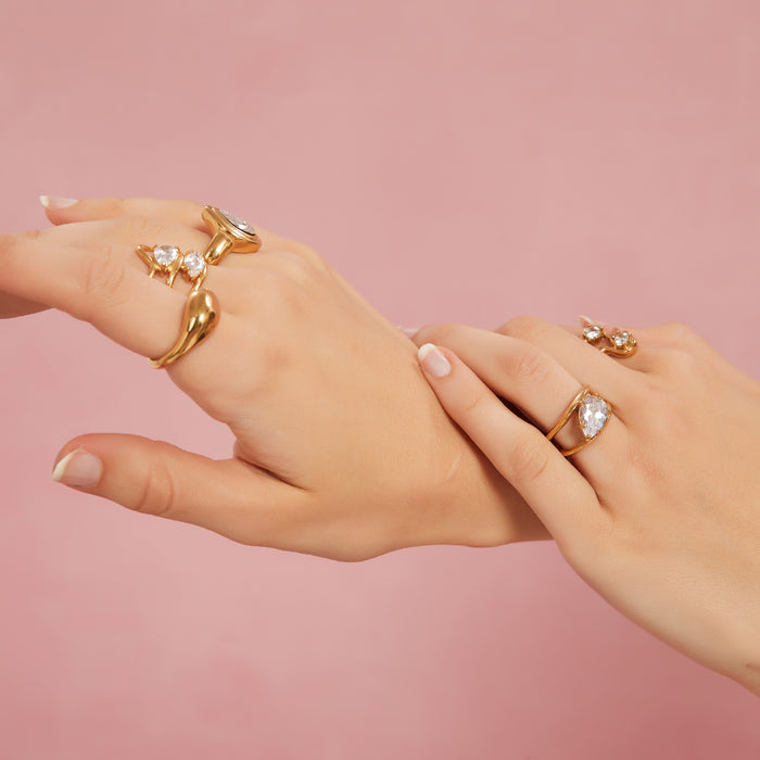 Wholesale Original design, high-end feel, stainless steel zircon inlaid ring, fashionable irregular bracelet