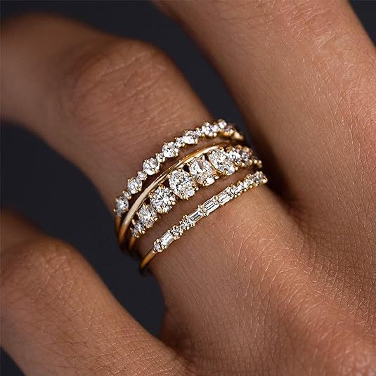 Wholesale Simple Luxury Diamond Zircon Four-piece Rings JDC-RS-Hanyi003