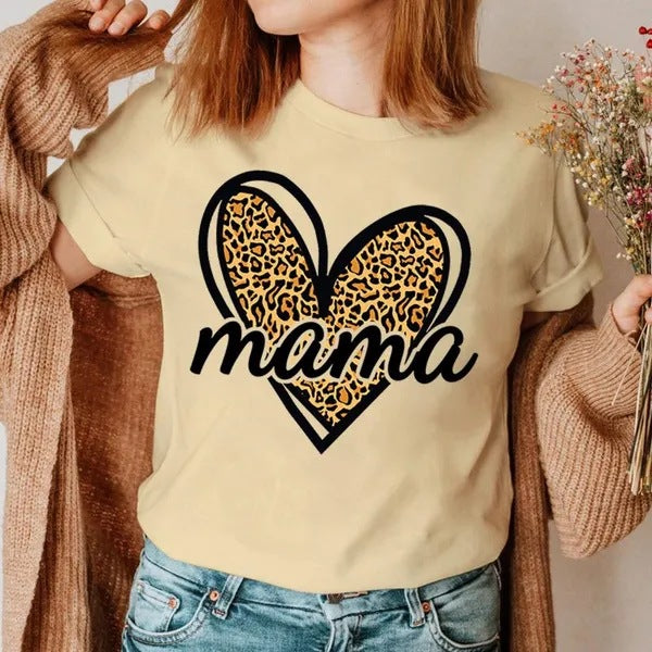 Wholesale Cotton MAMA Mother's Day Love Pattern Round Neck Short Sleeves JDC-WCS-Yuxin001