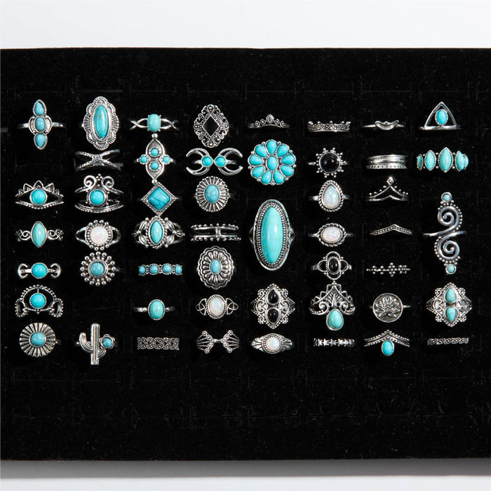Wholesale 2pcs Ethnic Style Flower Turquoise Vintage Ring Set