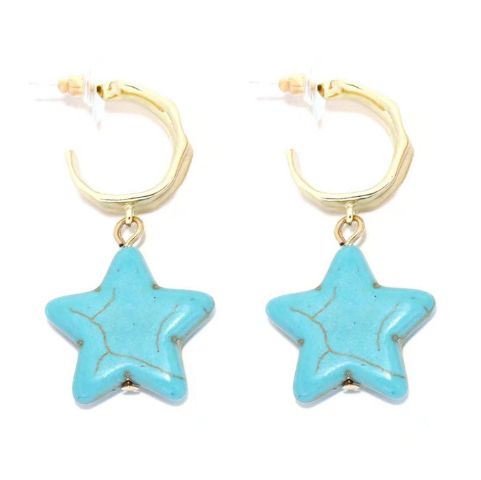 Wholesale fashion creative elegant imitation turquoise five-pointed star earrings