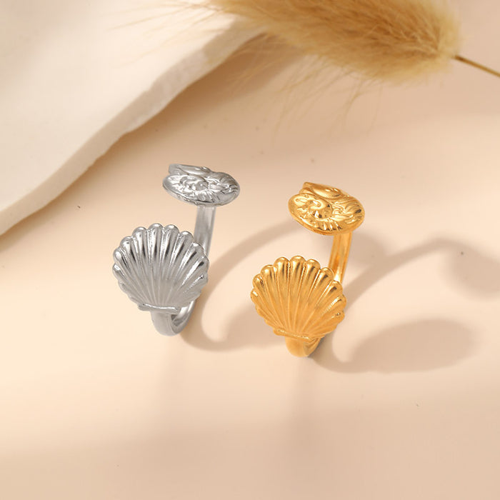 Wholesale Sweet and cool girl seashell ring  spring/ summer style   simple stainless steel jewelry