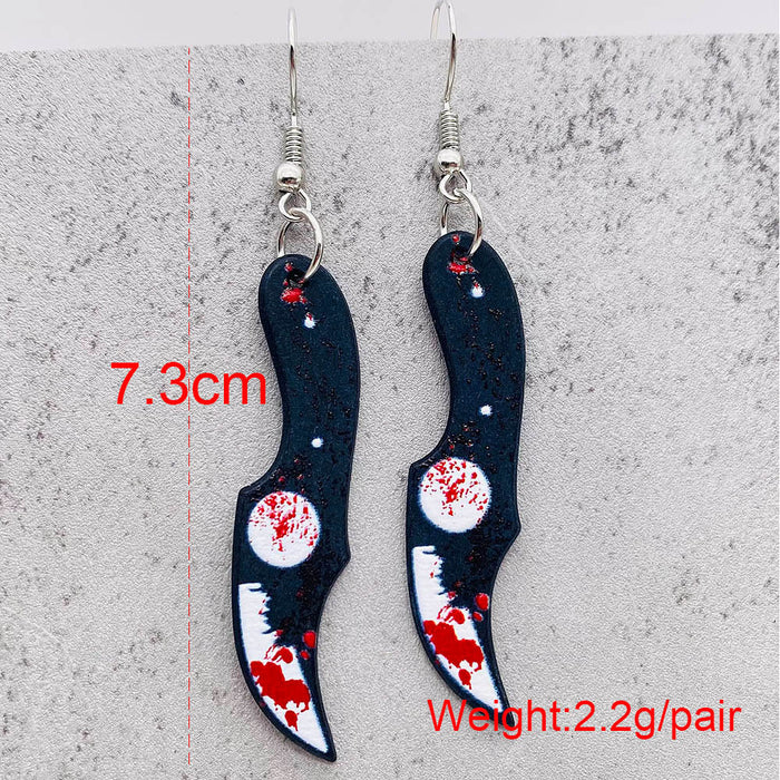 Wholesale  blood print acrylic earrings simulation personality sharp knife kitchen knife earrings funny earrings