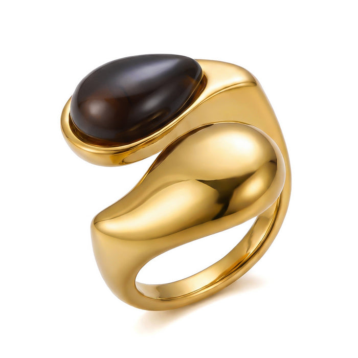 Wholesale Gold Plated Tiger Eye Stone Ring with Vintage Texture and Layered Beads