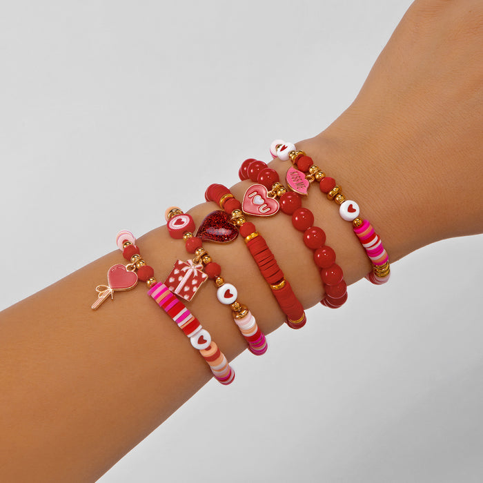 Wholesale Set of 5 Valentine' s Day Red Heart Stackable Bracelets