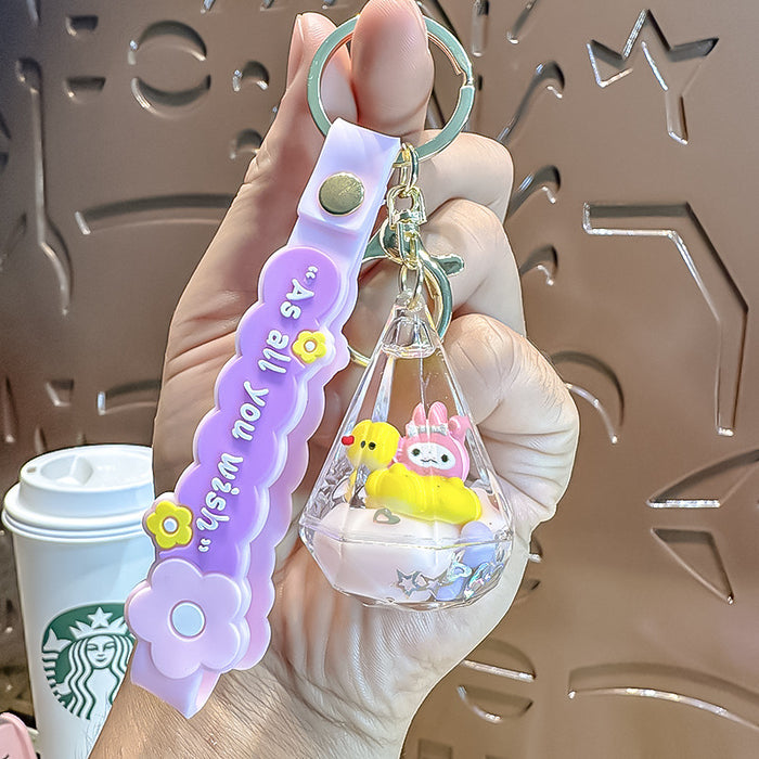 Wholesale Acrylic Drifting Bottle Keychain Cute Yellow Duck Bag Charm