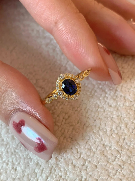 Wholesale Sapphire ring with gold plating, exquisite fashion, light luxury zircon ring