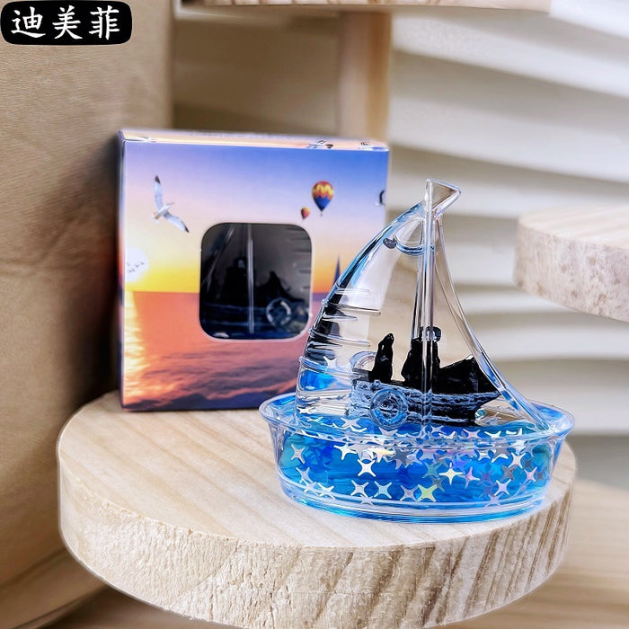 Wholesale Creative Floating Cartoon  Decompression Liquid Sailing Crafts Ornaments Transparent Oil Leakage Acrylic Gift