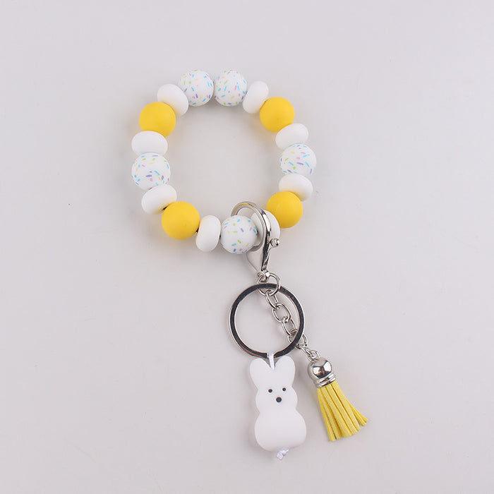 Wholesale Silicone Food Grade Silicone Bead Rabbit Bracelet Wrist Keychain Pendant Tassel Bracelet