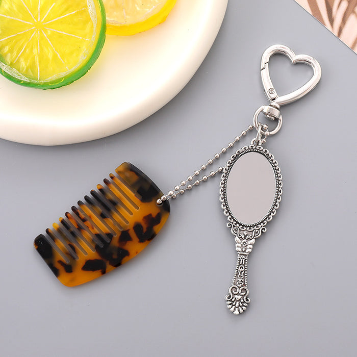 Wholesale Fashionable square mini comb car bag pendant, phone keychain, personalized handle, makeup mirror decoration
