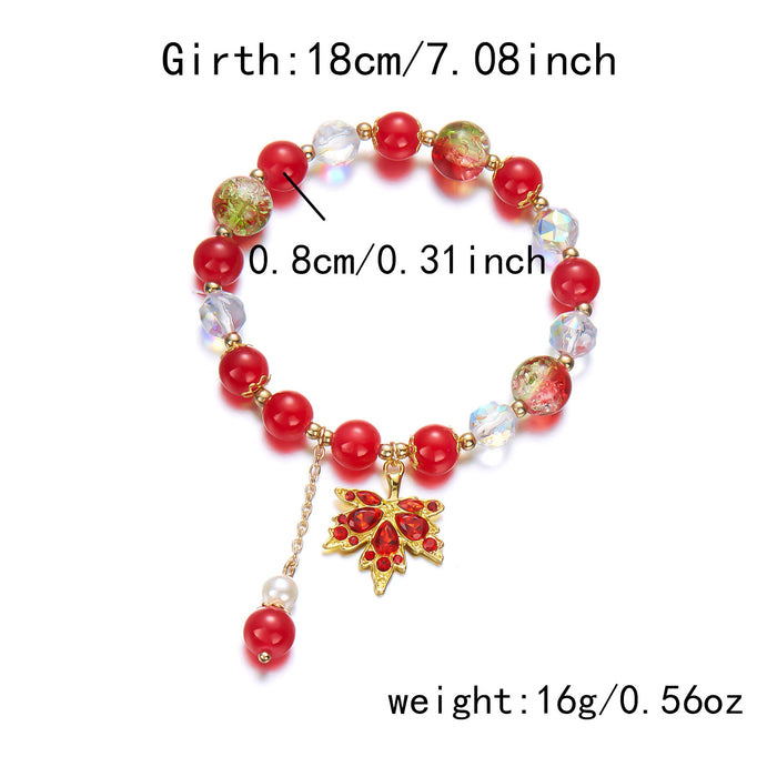 Wholesale  Leaves Beaded Crystal Bracelet Maple Niche Design All-match Red Bracelet