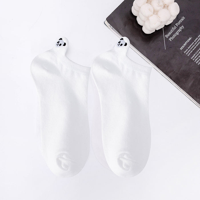 Wholesale Embroidered invisible socks, black and white striped boat socks, cartoon cotton short tube socks