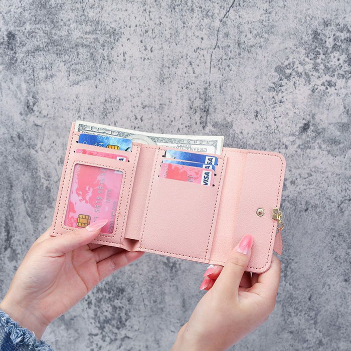 Wholesale Ancient Style Compact PU Wallet for Girls Light Pink Printing Card Holder MOQ≥3