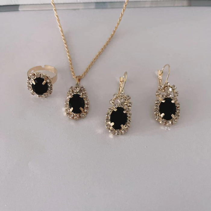 Wholesale Water Drop Love Diamond Set Necklace Earrings Rings Bridal Accessories JDC-NE-AH004