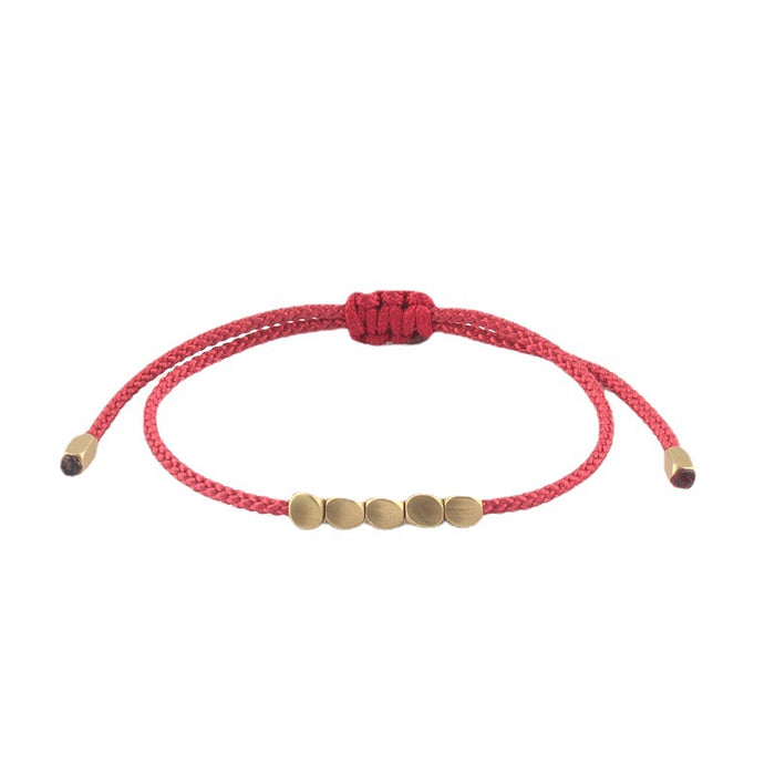 Wholesale Copper Bead Bracelet DIY Twisted Corner Bead Hand Woven Red Rope Bracelet Ethnic Style Jewelry JDC-BT-SX009