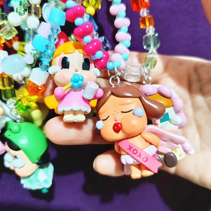 Wholesale Crystal acrylic beaded cute  angel frog cute grain short necklace