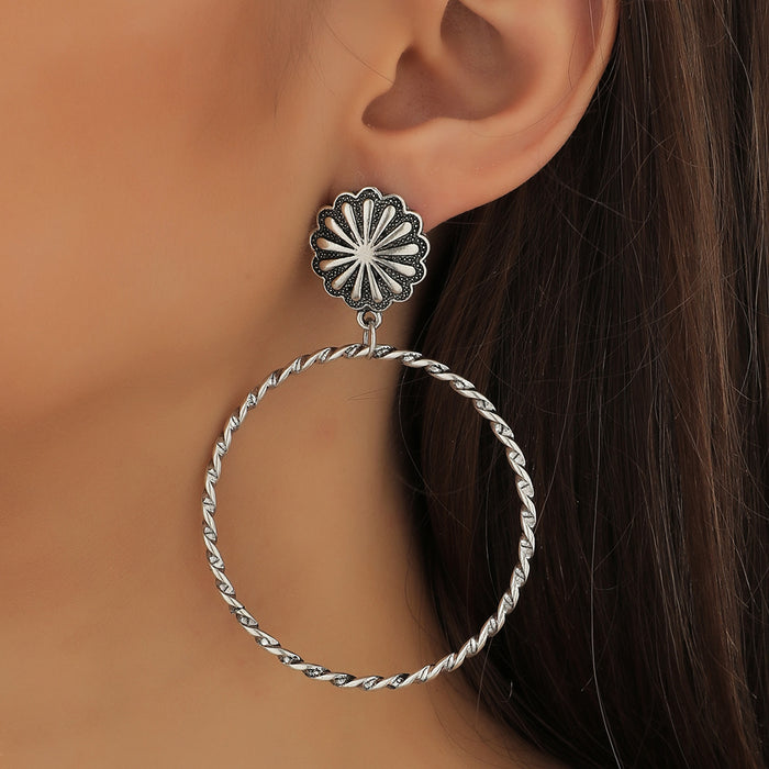 Wholesale Western style vintage pinto highland cattle desert sunset pattern pendant earrings