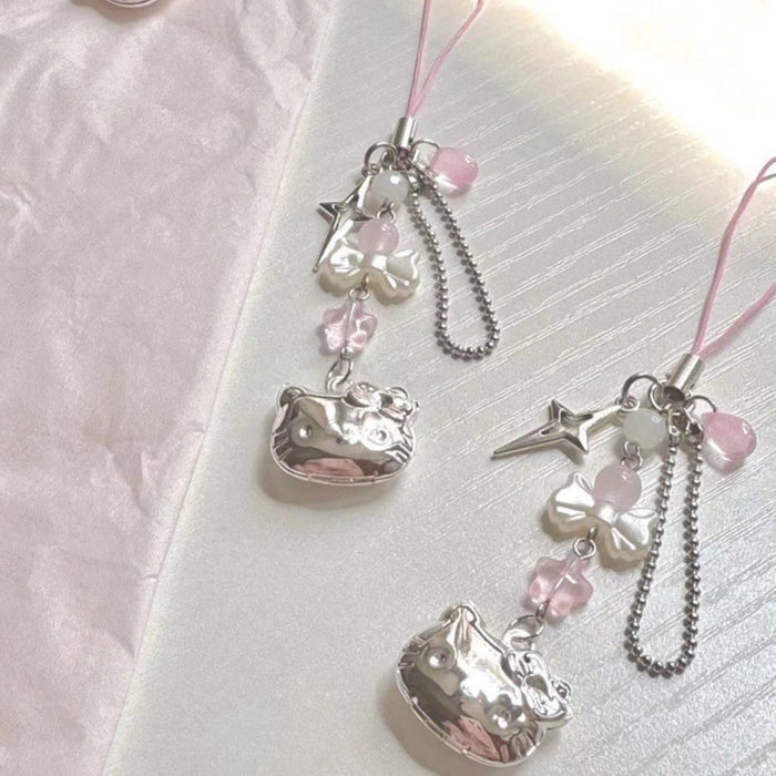Wholesale cartoon kt girl heart beaded mobile phone chain