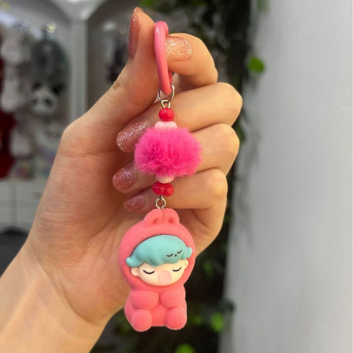Wholesale Cartoon cat flocking keychain cute grain accessories doll bag car small pendant
