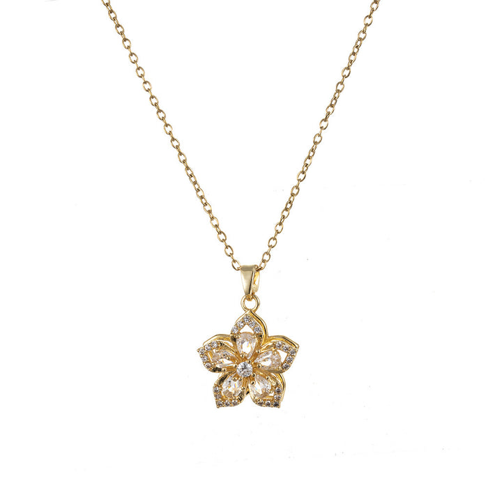 Wholesale Necklace Rotating Zircon Flower Charm Necklace Ornament