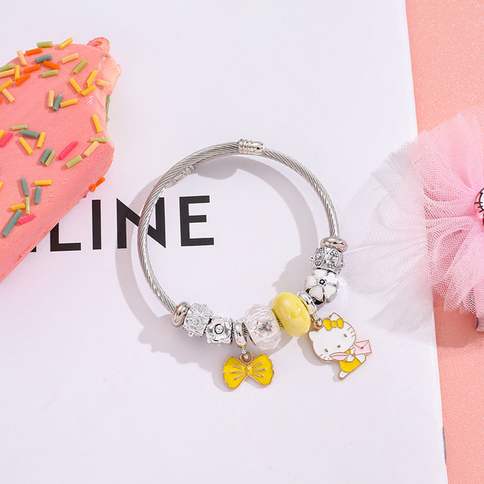 Wholesale Stainless Steel Silver DIY Cartoon Bow Opening Charms Bracelets