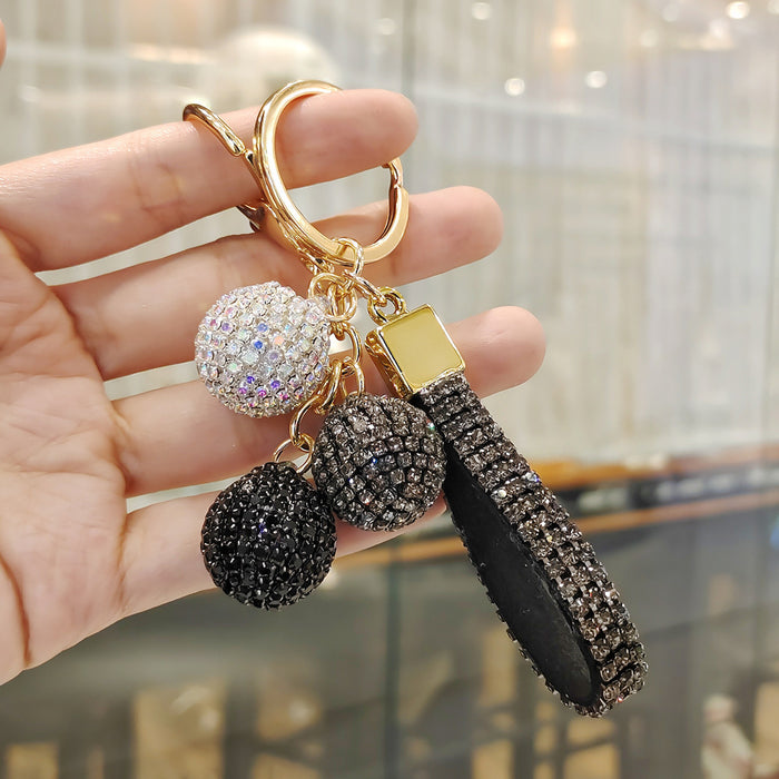 Wholesale Diamond-studded round ball pendant accessory  colorful rhinestone couple bag charm keychain