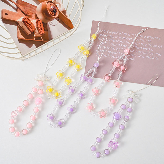 Wholesale Beaded Bear Flower Mobile Phone Chain short Phone Case Hanging Chain Acrylic