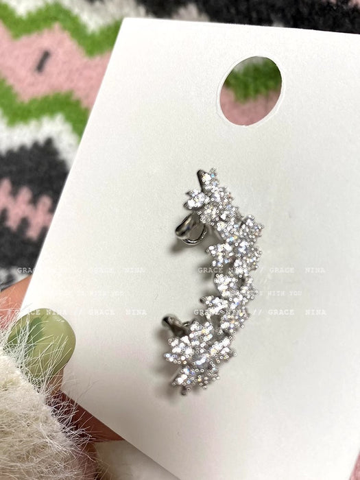 Wholesale Light luxury full diamond flower ear bone clip earrings with temperament ear clip earrings