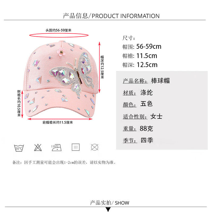 Wholesale Butterfly rhinestone baseball cap with glitter sunshade duckbill cap baseball cap