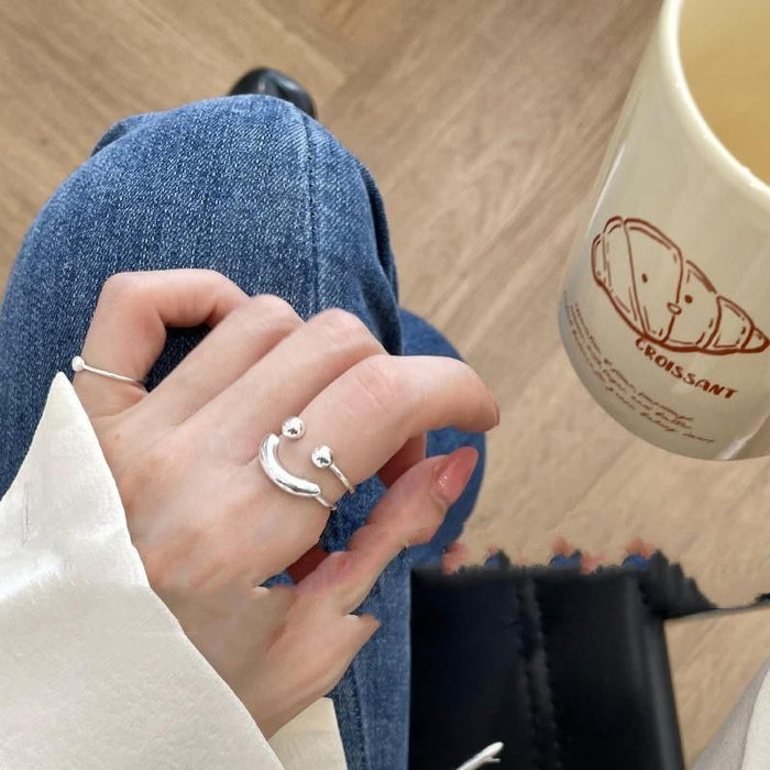 Wholesale Smiling face spherical ring, female index finger, pure silver, niche design, fashionable and personalized