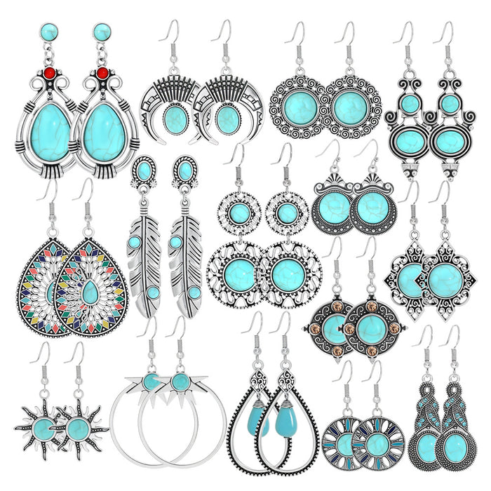 Wholesale Bohemian Turquoise Tassel Earrings Geometric Alloy Vintage Jewelry Accessory MOQ≥2