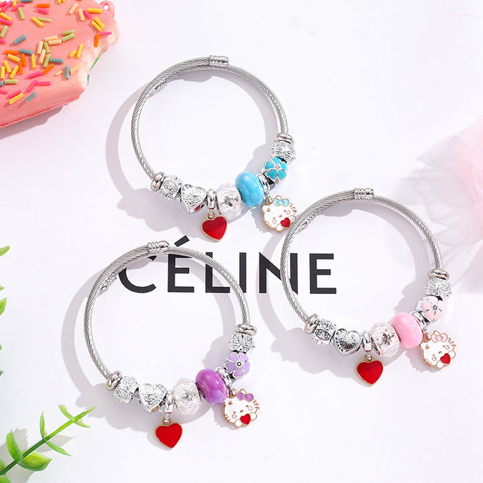 Wholesale stainless steel silver heart pendant beaded Charms Bracelet