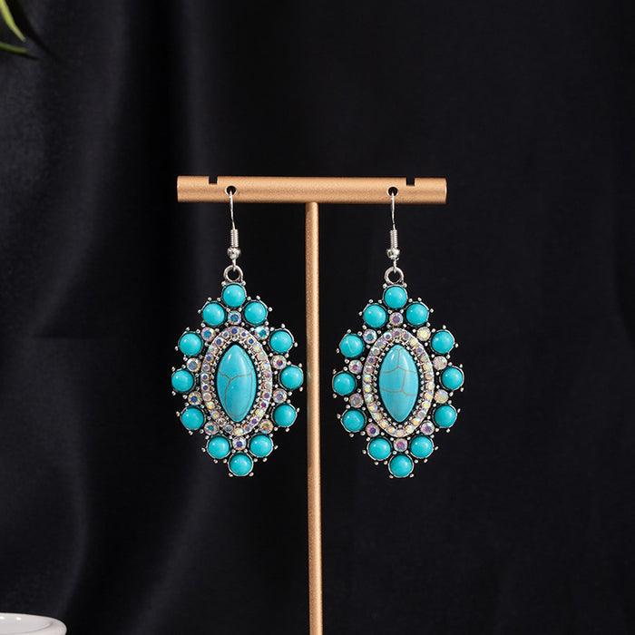 Wholesale Turquoise Flower Pendant Bohemian Ethnic Style Earrings
