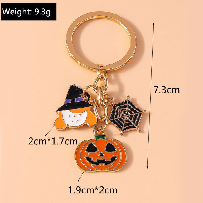 Wholesale Cute Metal Keychain With Witch Ghost Pumpkin Bat Web Design Car Key Accessory Gift