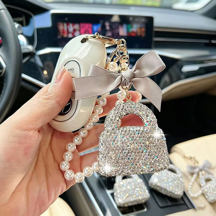 Wholesale Rhinestone Pearl Keychain Bag Charm Fashion Accessory Car Key Gift