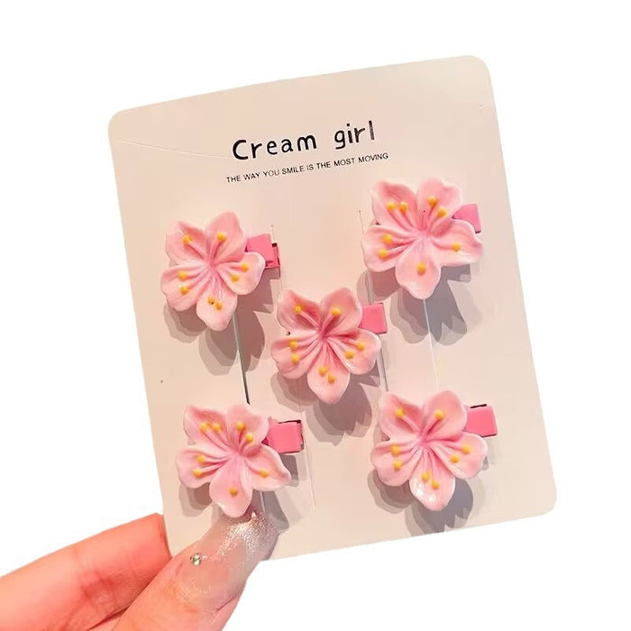 Wholesale Plastic Cherry Blossom Hair Clips Set Spring Floral Hair Accessories for Girls