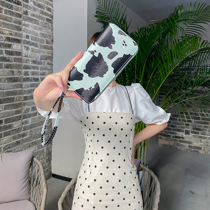 Wholesale Fashion Versatile Cow Pattern Women's Wallet PU Long Zipper Wallet Handbag Wallet Wallet Clip JDC-WT-QJR006