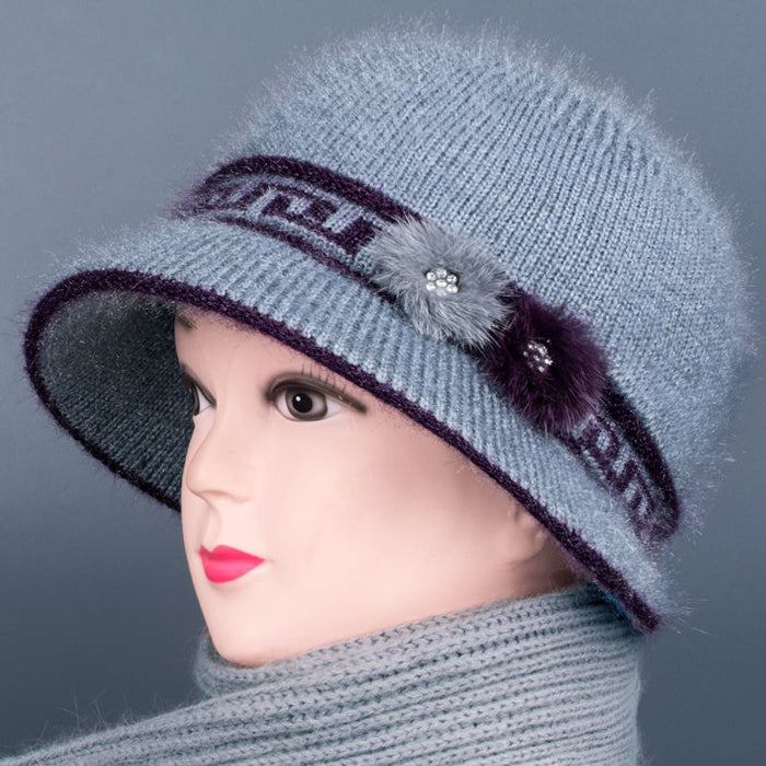 Wholesale Old lady hat autumn and winter fleece-lined basin hat middle-aged and elderly women warm knitted hat