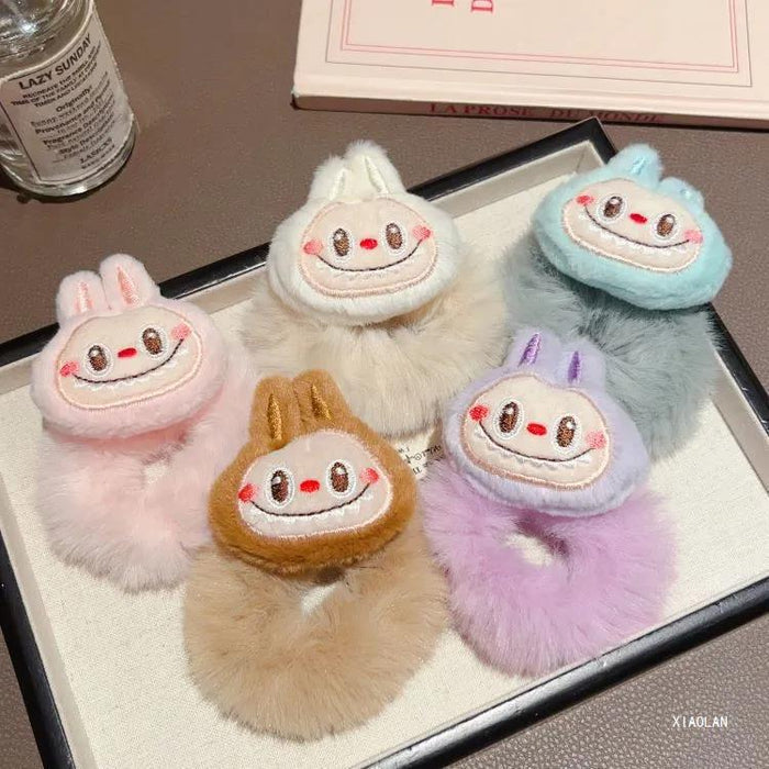 Wholesale Cute cartoon plush hair ties in various colors.
