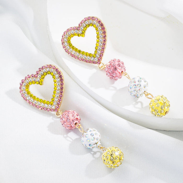 Wholesale Heart Shape Color Ball Alloy Diamond Long Earrings JDC-ES-Hem008