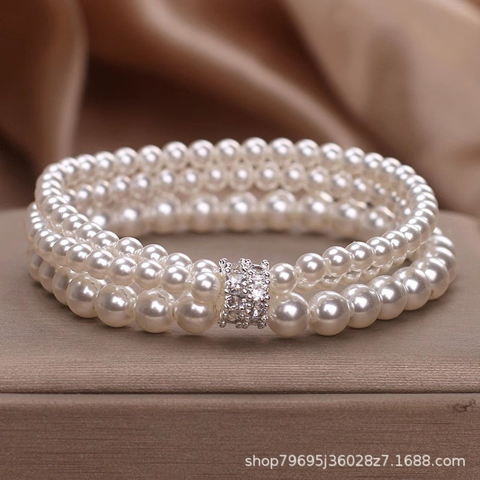 Wholesale Pearl Multi-layer Stacked Bracelet for Women's Niche Rhinestone Beaded Bracelet