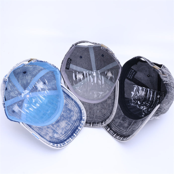 Wholesale Hat washed and worn, white solid color light plate denim baseball cap, outdoor sports men's sun hat, duckbill cap