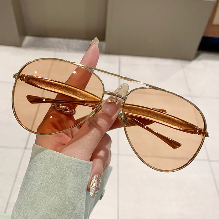 Wholesale Metal Sunglasses for Women Large Frame Double-Bridge Sunglasses