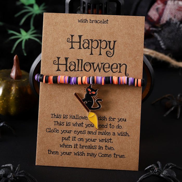 Wholesale  ghost pumpkin skull pendant polymer clay blessing card elastic adjustable bracelet