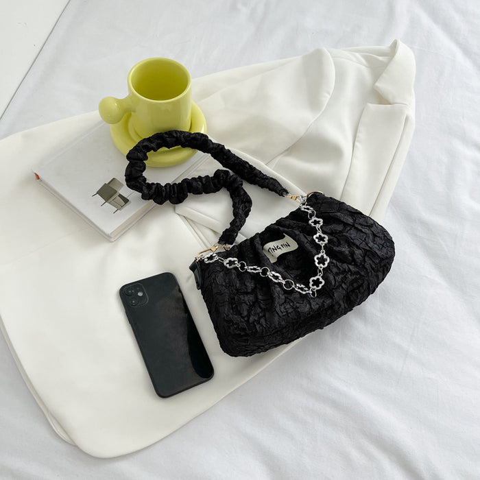 Wholesale Minimalist bag chain, fashionable pleated fabric bag, single shoulder crossbody casual cloud bag