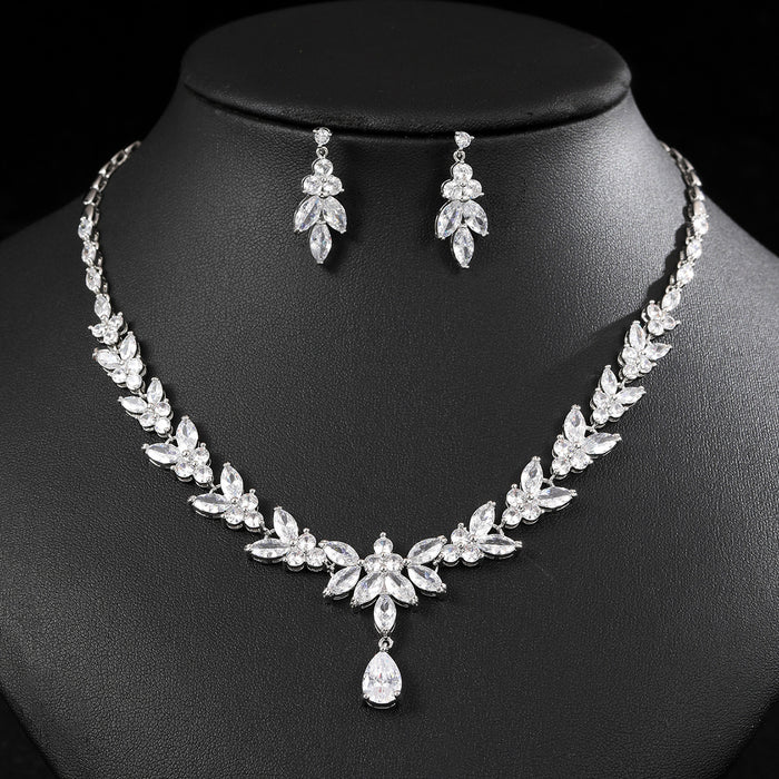 Wholesale Zircon Necklace Earrings suit Accessories Women' s Holiday Wear