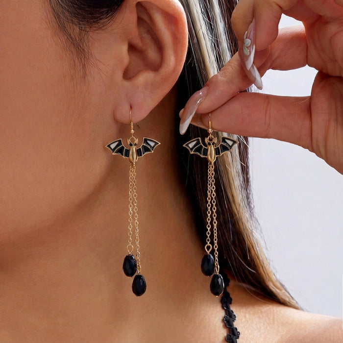 Wholesale Orange Skull Tassel Earrings Party Jewelry Accessory Alloy Electroplated