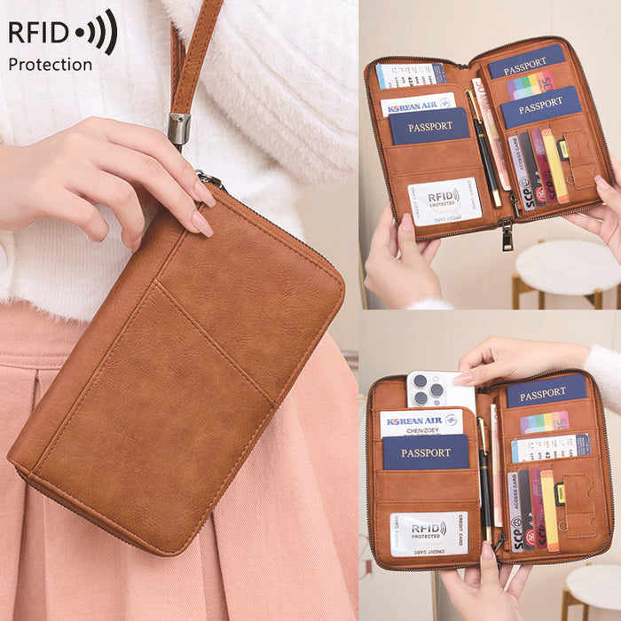 Wholesale RFID Anti-magnetic Zipper Passport Multifunctional Wallet