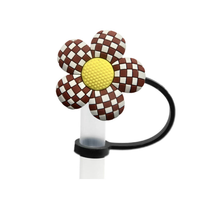 Wholesale Colorful flower shaped straw cap 8/10mm reusable water cup straw stopper straw cap in stock