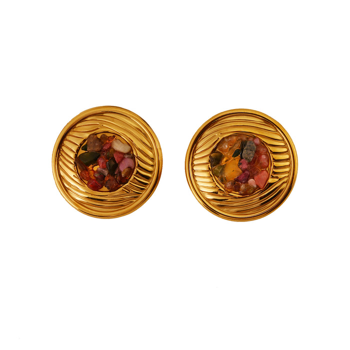 Wholesale New Fashionable Luxury Design Stainless Steel Circular Texture Set with Natural Stone Opening Ring and Earring Set